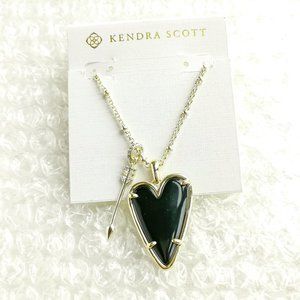 Ansley Heart Black Obsidian Gold Long Necklace
